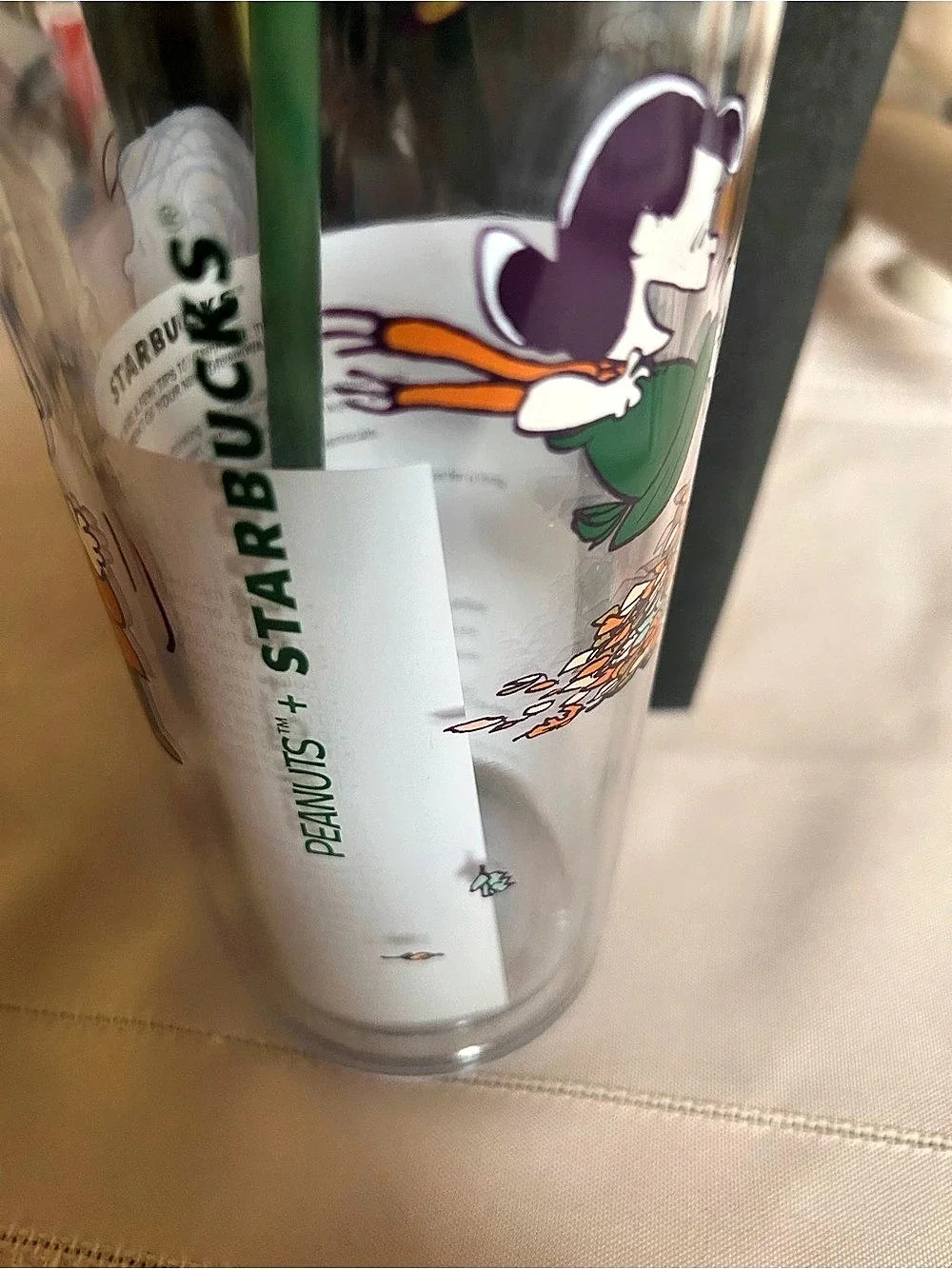 Starbucks Peanuts x Starbucks Tumbler 24 oz. Clear w/straw and topper Snoopy Gre
